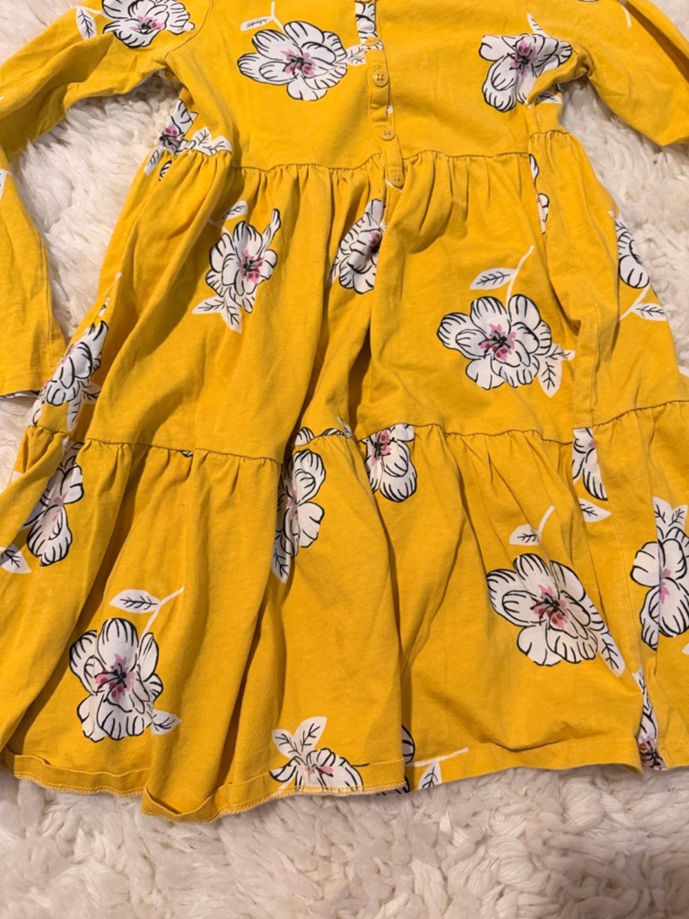 Tea Yellow Floral Tiered Dress with Button Front - Picture 3 of 5